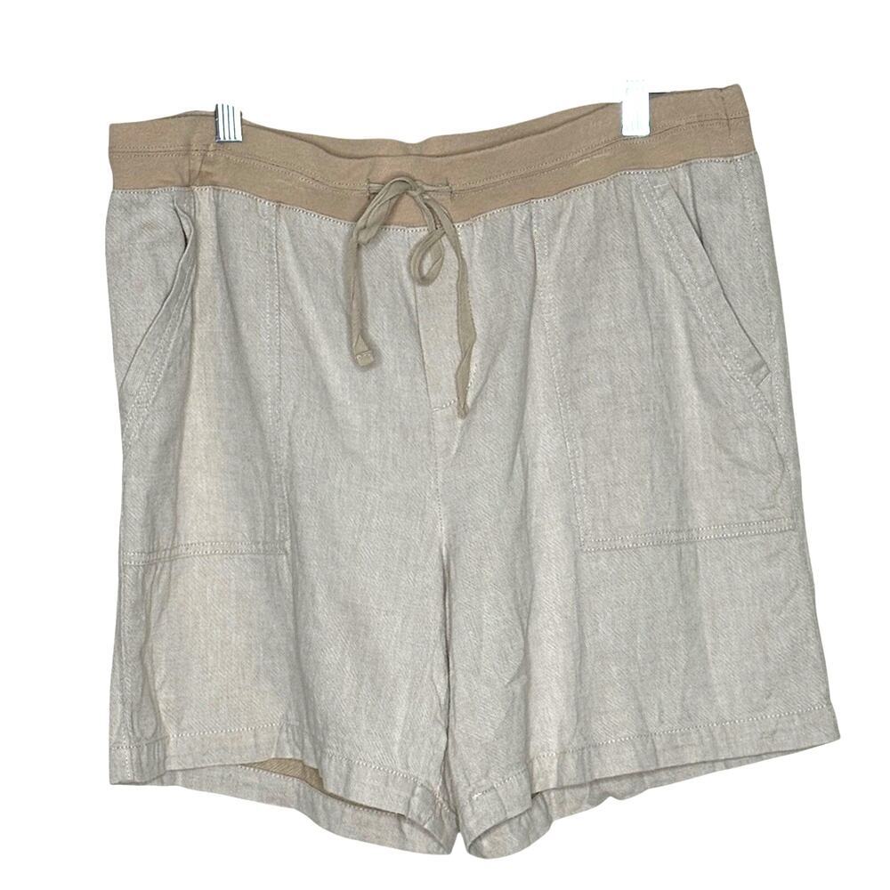 Talbots Beige Linen-Blend Drawstring Bermuda Shorts